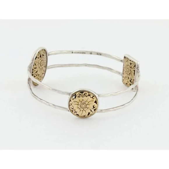Sterling Silver Bangle Bracelet Floral Filigree Brass Accents Silpada 8 1/2" - Picture 4 of 5